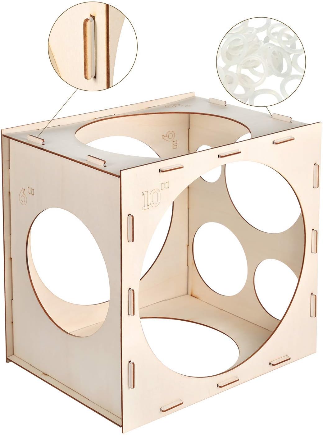 Wooden box for measuring latex balloons