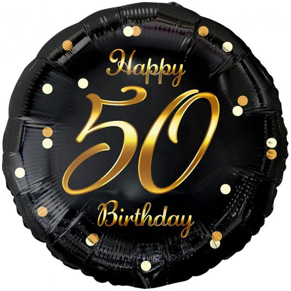 Balon Folie Rotund Happy 50th Birthday Confetti Auriu 45cm