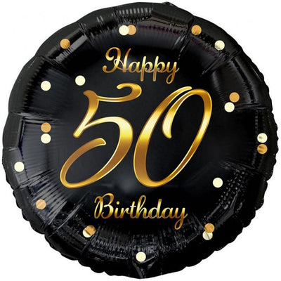 Round Foil Balloon Happy 50th Birthday Gold Confetti 45cm