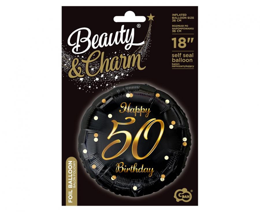 Balon Folie Rotund Happy 50th Birthday Confetti Auriu 45cm