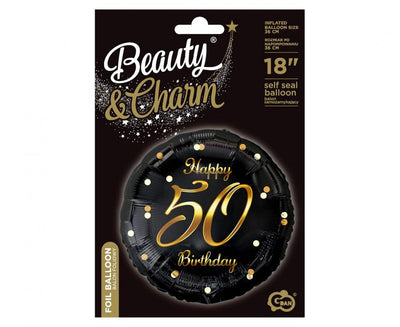 Round Foil Balloon Happy 50th Birthday Gold Confetti 45cm