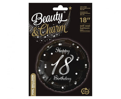 Balon Folie Rotund Happy 18th Birthday Confetti Argintiu 45cm