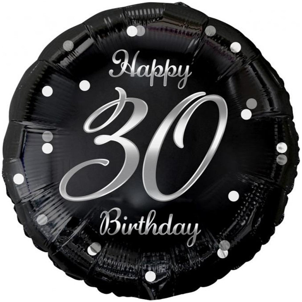 Balon Folie Rotund Happy 30th Birthday Confetti Argintiu 45cm