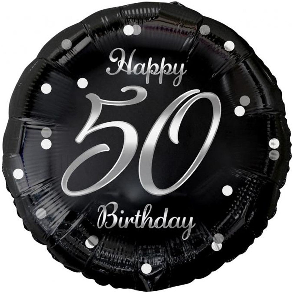 Balon Folie Rotund Happy 50th Birthday Confetti Argintiu 45cm