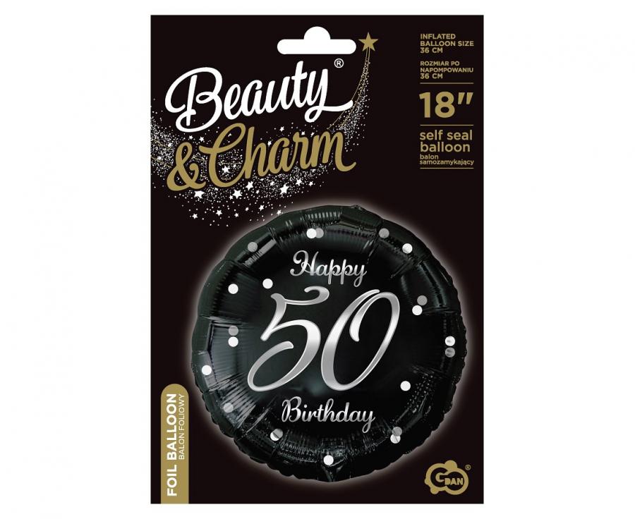 Balon Folie Rotund Happy 50th Birthday Confetti Argintiu 45cm