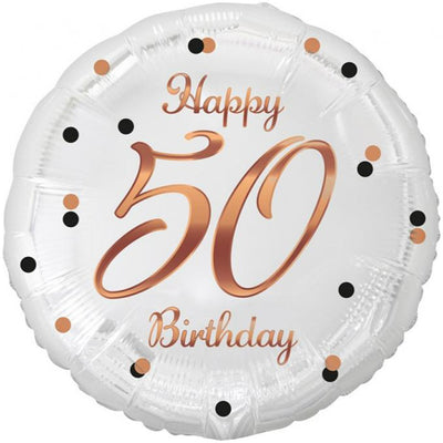 Balon Folie Rotund Happy 50th Birthday Confetti Rose Gold 45cm