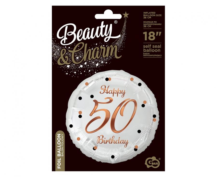 Balon Folie Rotund Happy 50th Birthday Confetti Rose Gold 45cm