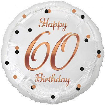 Round Foil Balloon Happy 60th Birthday Confetti Rose Gold 45cm