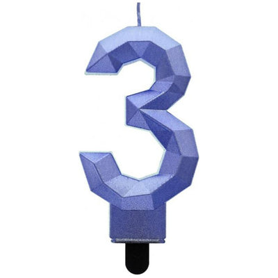 Candle Cake Number 3 Dark Blue Diamond 7.6cm