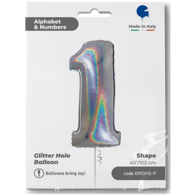 Balon Folie JUMBO CIFRA 1 Argintiu Holografic 102 cm Grabo