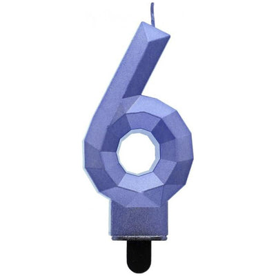 Birthday Cake Candle Number 6 Dark Blue Diamond 7.6cm