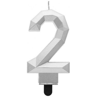 Silver Diamond Number 2 Cake Candle 7.6cm