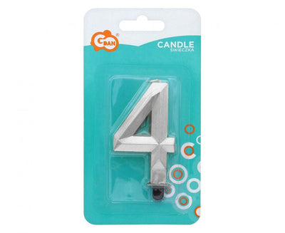 Candle Cake Topper Number 4 Diamond Silver 7.6cm