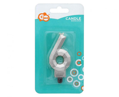 Birthday Candle Number 6 Silver Diamond 7.6cm