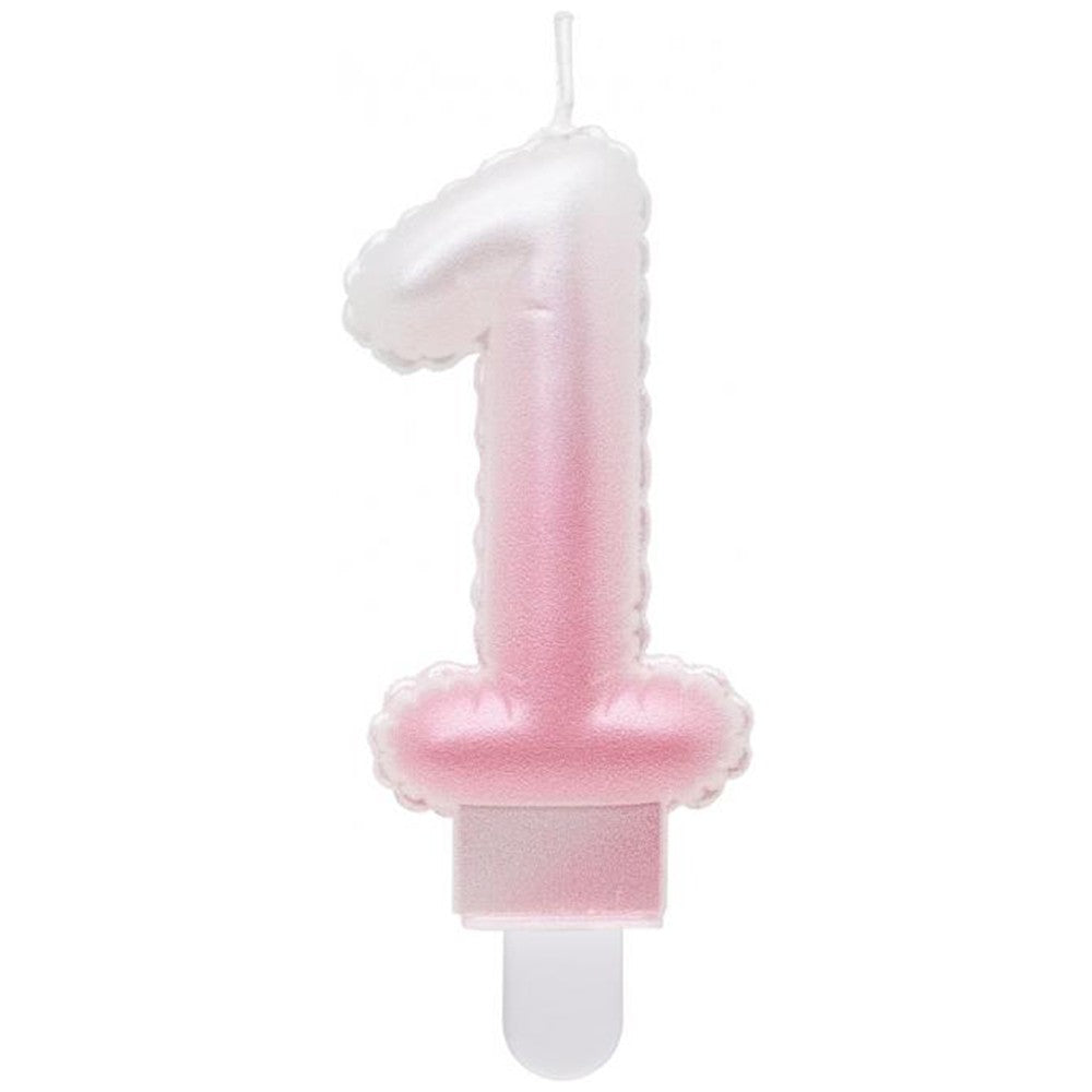 Lumanare Tort Cifra 1 Ombre Alb - Roz 7cm