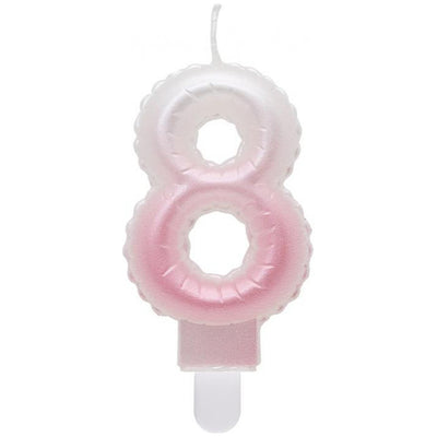 Ombre White-Pink Number 8 Cake Candle 7cm