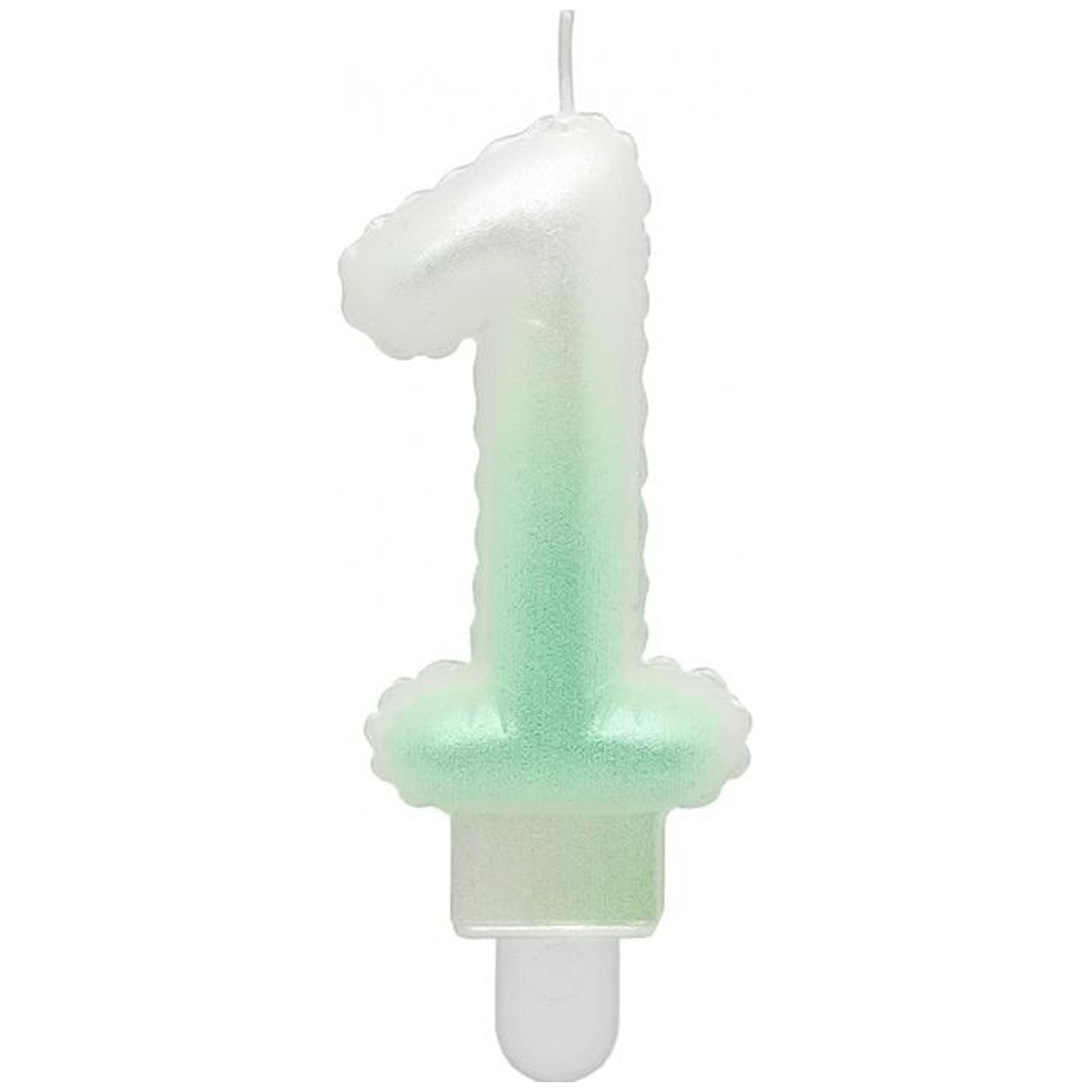 Cake Candle Number 1 Ombre White - Green 7cm