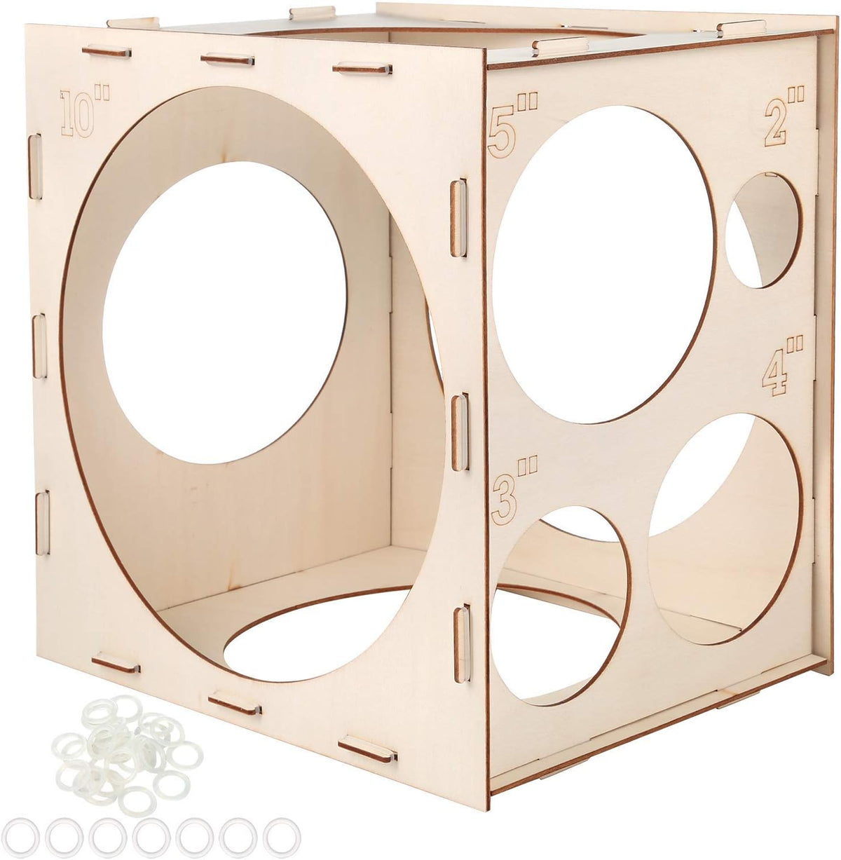 Wooden box for measuring latex balloons