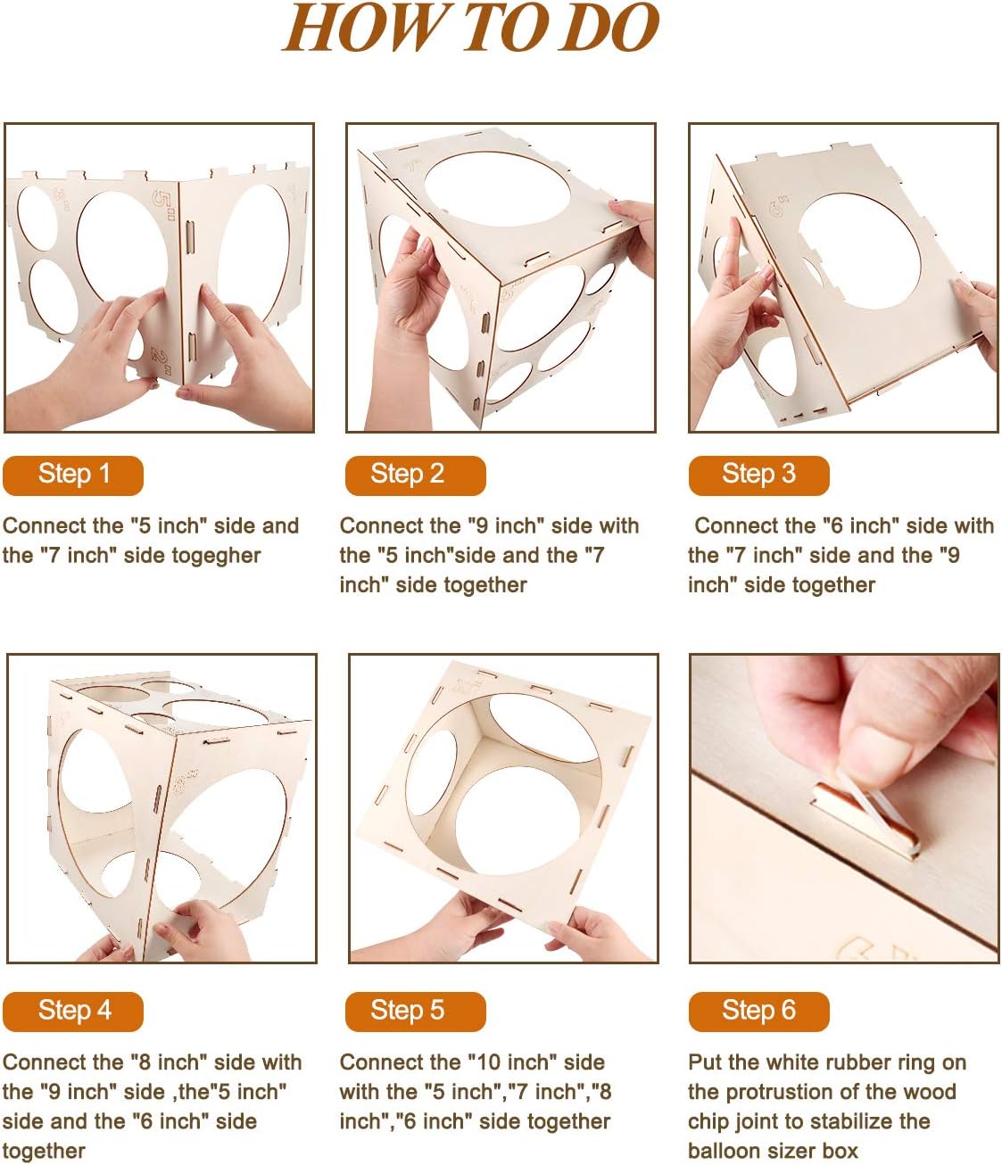 Wooden box for measuring latex balloons