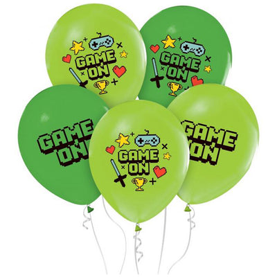 Set of 5 latex balloons, 30cm, GameON print