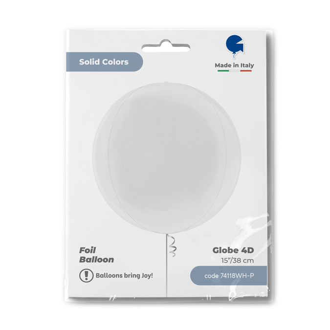 Foil Balloon Sphere 4D White 38 cm Grabo