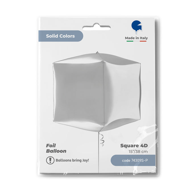 Silver 4D Cube Foil Balloon 38 cm Grabo