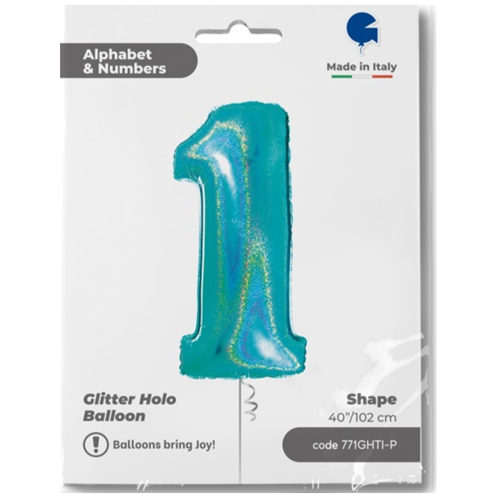 Balon Folie Jumbo CIFRA 1 Tiffany Glitter 102 cm Grabo