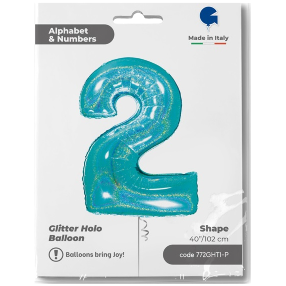 Balon Folie Jumbo CIFRA 2 Tiffany Glitter 102 cm Grabo