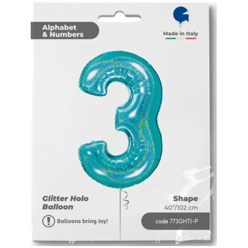 Balon Folie Jumbo CIFRA 3 Tiffany Glitter 102 cm Grabo