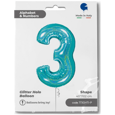Balon Folie Jumbo CIFRA 3 Tiffany Glitter 102 cm Grabo
