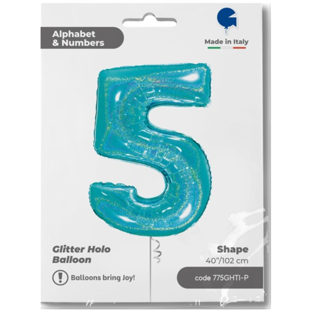 Balon Folie Jumbo CIFRA 5 Tiffany Glitter 102 cm Grabo