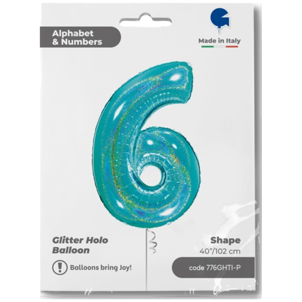 Balon Folie Jumbo CIFRA 6 Tiffany Glitter 102 cm Grabo