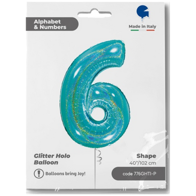 Balon Folie Jumbo CIFRA 6 Tiffany Glitter 102 cm Grabo