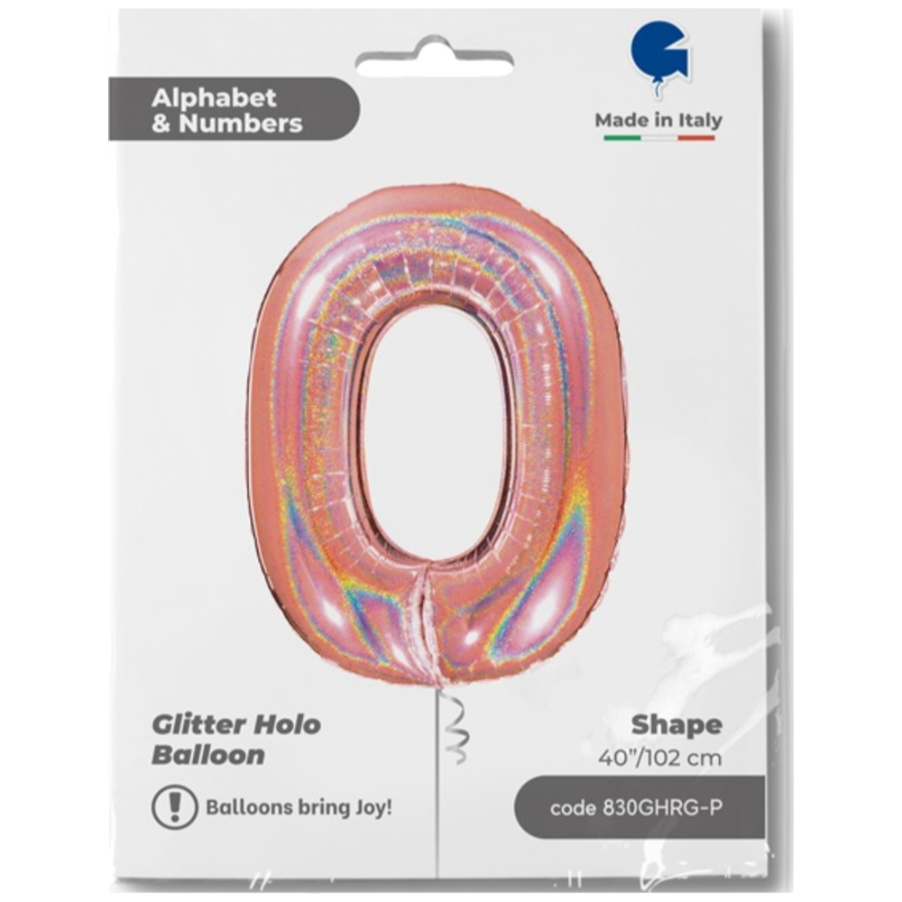 Jumbo Foil Balloon NUMBER 0 Rose Gold Glitter 102 cm Grabo