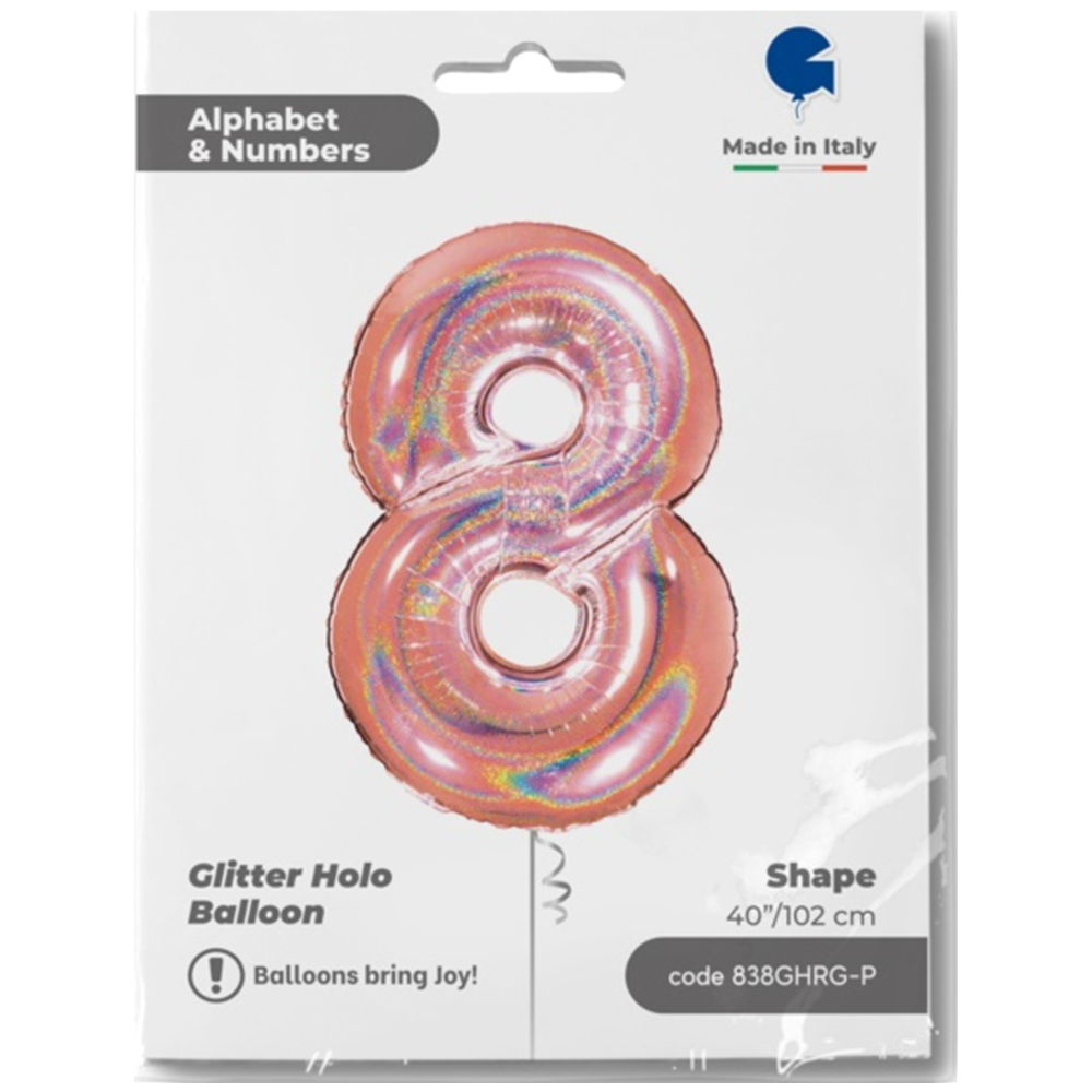 Jumbo Foil Balloon NUMBER 8 Rose Gold Glitter 102 cm Grabo
