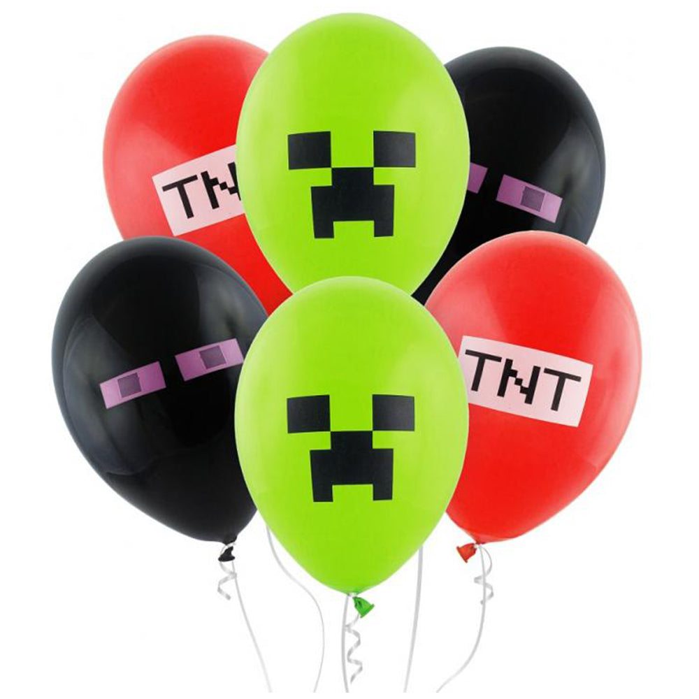 Set of 6 latex balloons, 30cm, Minecraft print