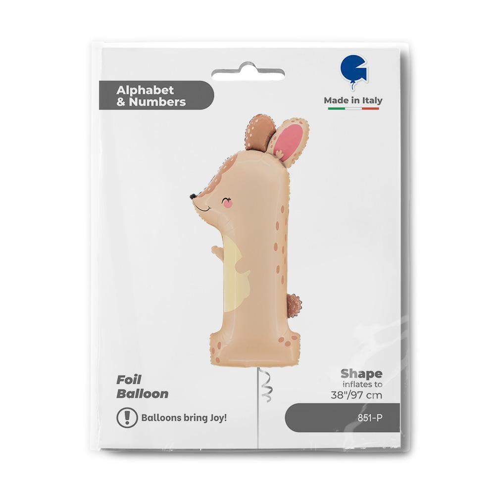 Foil Balloon Puppyloons Number 1 Bunny 97cm