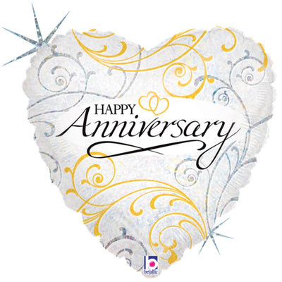 Balon Folie Inima Holografica Happy Anniversary 46 cm Grabo