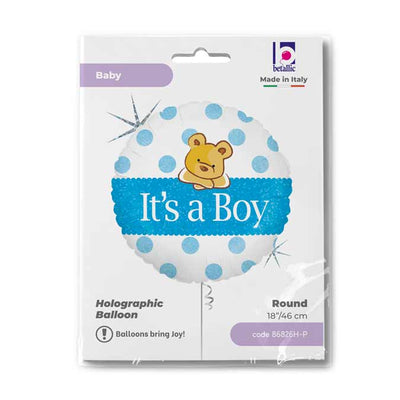 Round Foil Balloon It's a Boy Bear 46 cm Grabo