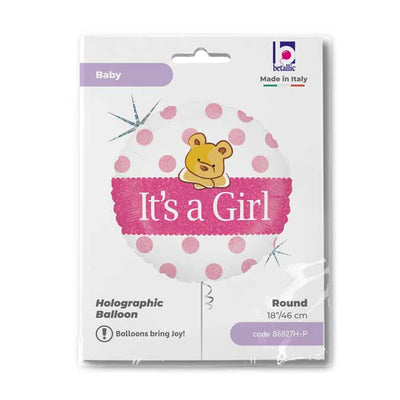 Round Foil Balloon It's a Girl Bear 46 cm Grabo