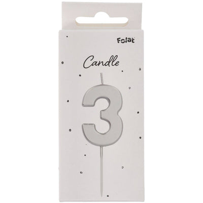 Number 3 Birthday Candle Silver 5cm