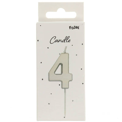 Number 4 Birthday Cake Candle Silver 5cm