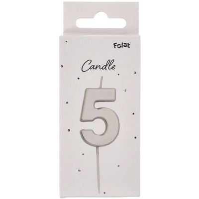 Number 5 Cake Candle Silver 5cm