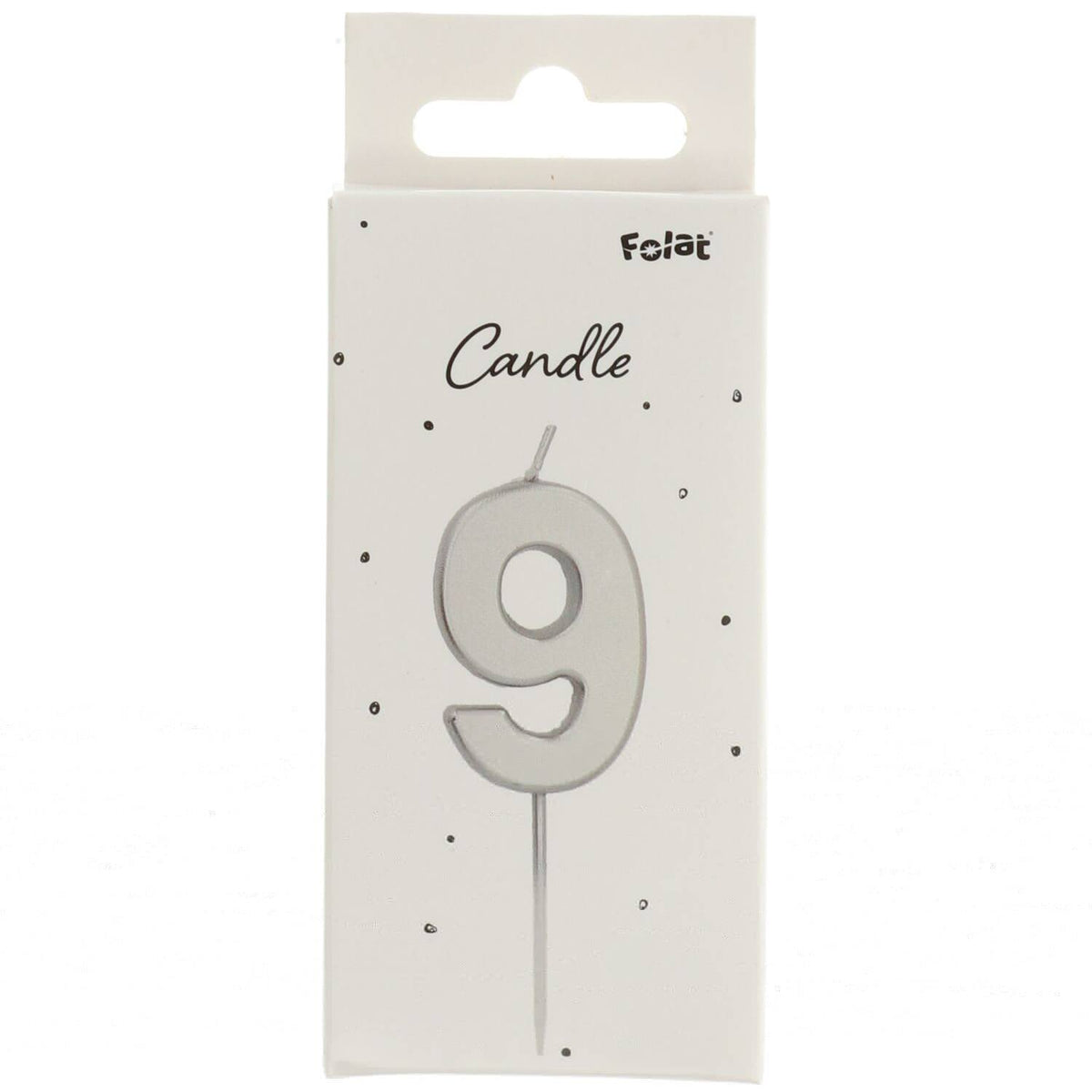 Number 9 Cake Candle Silver 5cm