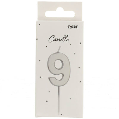 Number 9 Cake Candle Silver 5cm