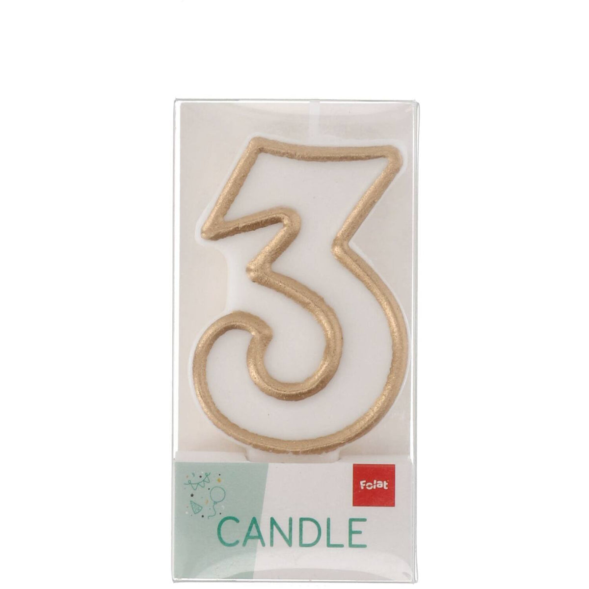 Number 3 Birthday Cake Candle Gold Outline 9cm