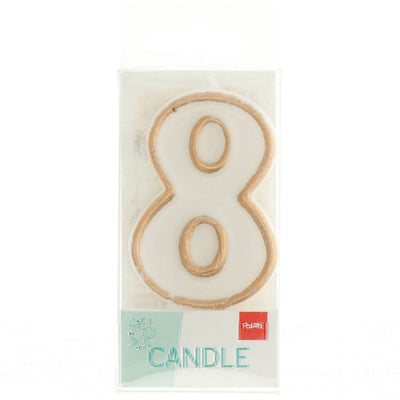 Number 8 Cake Candle Gold Outline 9cm