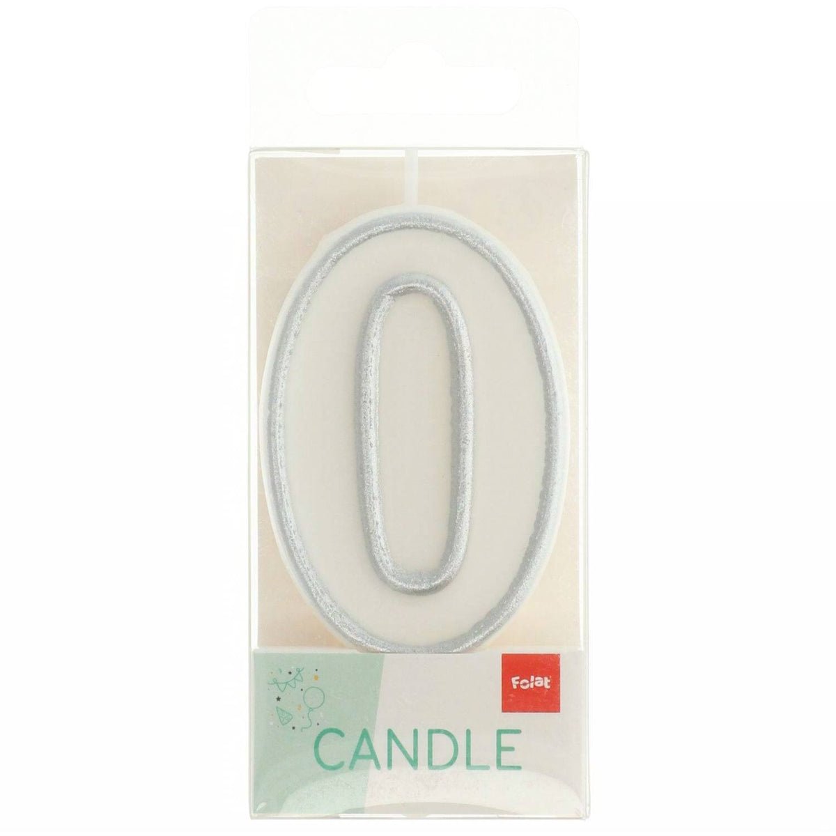 Number 0 Cake Candle Silver Outline 9cm