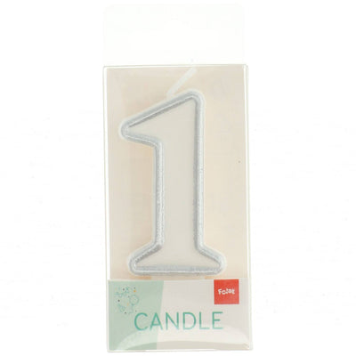 Number 1 Cake Candle Silver Outline 9cm