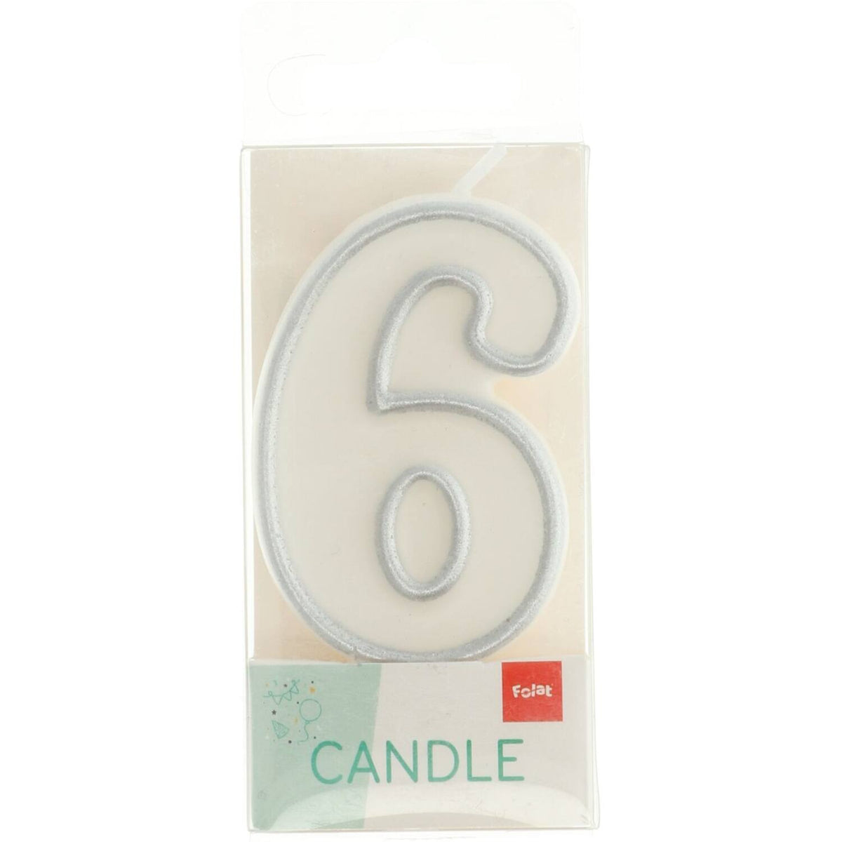 Number 6 Birthday Candle Silver Outline 9cm